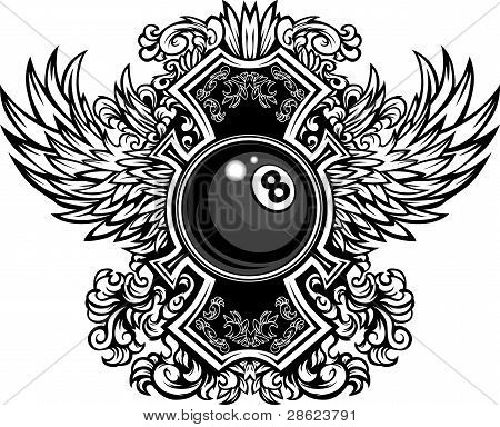 บิลเลียด Eightball เวกเตอร์กราฟิกข้ามแม่