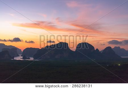 Sunset At Kwang Island. Kwang Island Is In The Middle Of Kwang Beach Krabi Thailand.when Low Tide Ca