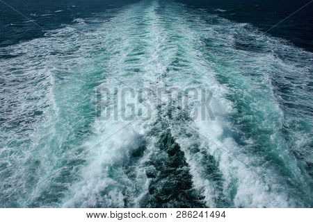 Abstract And Background Of Water Stream After Ship In Atlantic Ocean