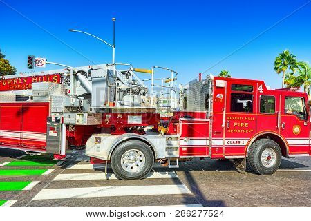 Beverly Hills Area And Fire Trucks, Hurry To Fire.