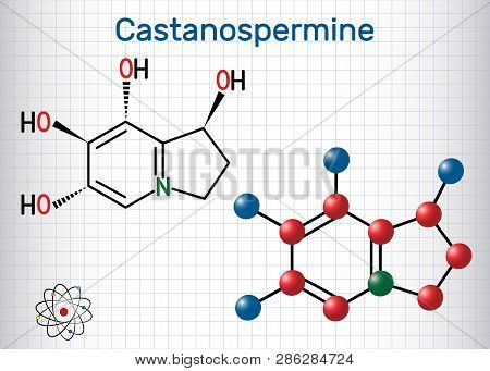 Castanospermine Indolizidine Alkaloid Molecule. Sheet Of Paper In A Cage. Structural Chemical Formul