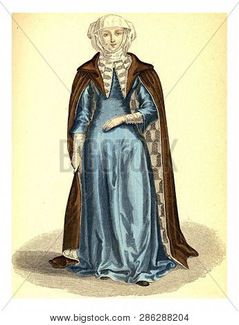 Marguerite of Beaujeu, vintage engraved illustration. 12th to 18th century Fashion By Image