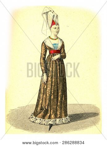 Next to Isabeau of Bavaria, vintage engraved illustration. 12th to 18th century Fashion By Image