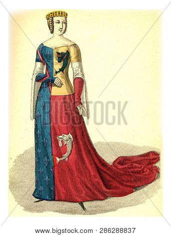 Anne, Dauphine of Auvergne, vintage engraved illustration. 12th to 18th century Fashion By Image