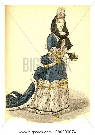 Madame de Maintenon, vintage engraved illustration. 12th to 18th century Fashion By Image.