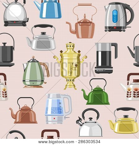 Teapot And Kettle Vector Teakettle Or Samovar To Drink Tea On Teatime And Boiled Coffee Beverage In 
