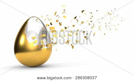 Fracturing Paint On Egg. 3d Illustration, Isolated On White