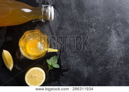 Kombucha Lemonade Is A Fermented Drink Made From Tea And Lemon, Produced Using Culture Scoby