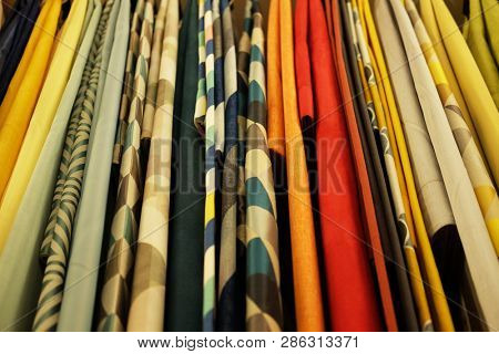 Sale! colorful fabrics in the store.