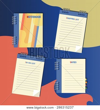 Notepad, Shopping List, To-do List, Notes. Set. Icon, Emblem. Stationery.