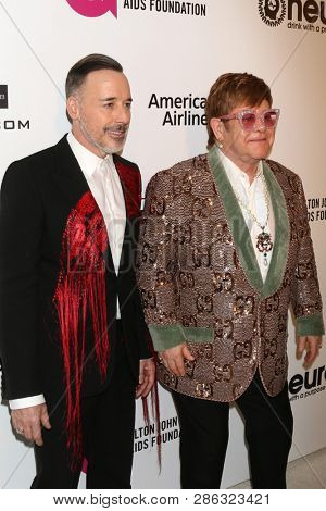 LOS ANGELES - FEB 24:  David Furnish, Elton John at the Elton John Oscar Viewing Party on the West Hollywood Park on February 24, 2019 in West Hollywood, CA