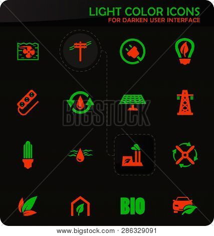 Alternative Energy Easy Color Vector Icons On Darken Background For User Interface Design