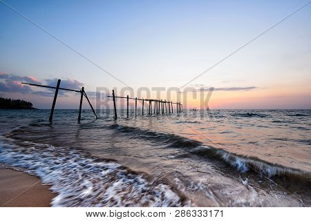 Scene Of Beautiful Colored Sky During Sunset At Pilai Beach, Phang-nga Province, Thailand