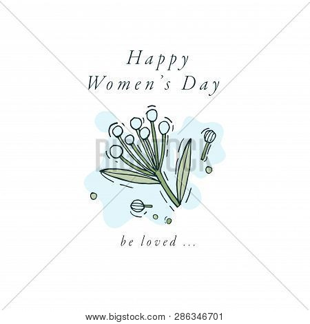 Vector Hand Draw Design For Womens Dayg Reetings Card Colorful Color. Typography And Icon For 8 Marc