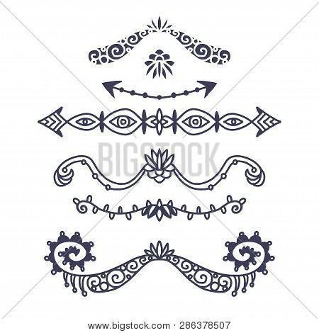 Vintage Ornament Dividers. Hand Drawn Ornamental Decoration. Onate And Arrow Decorative Dividers.
