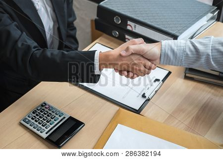 Handshake After Finishing Conversation Businessman Sending A Resignation Letter To Employer Boss In 