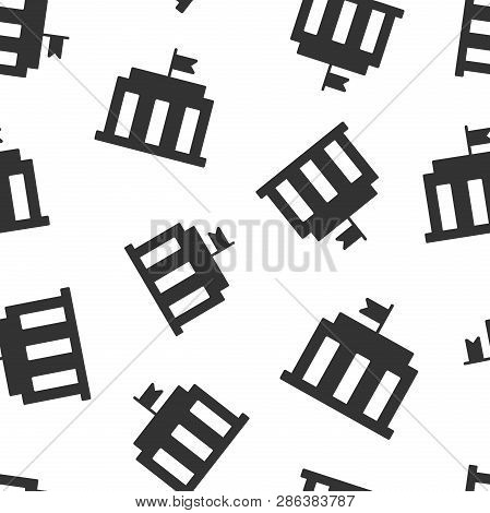 Bank Building Icon Seamless Pattern Background. Government Architecture Vector Illustration. Museum 