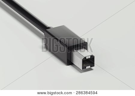 Black Realistic Usb Type B Cable  Isolated On White Background. 3d Rendering