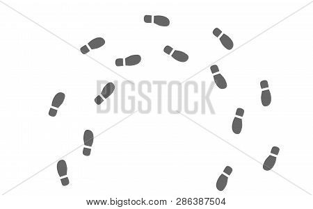 Human Footprint From The Sole Of The Shoe. Silhouette Of The Path. Footprints Of Dirt In A Circle. V