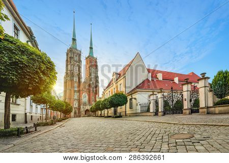 Wroclaw, Poland. Panoramic View Of Cathedral Of St. John The Baptist On Sunrise (hdr Image)