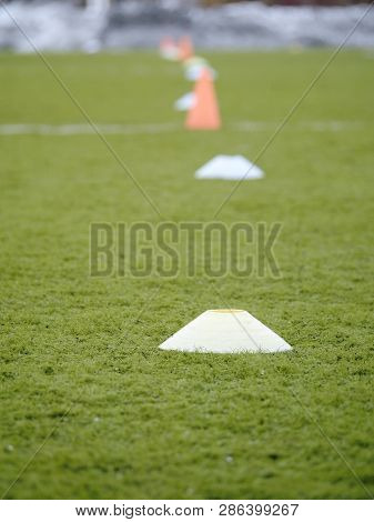 Football Equipment Football Field Training View From Loe Angle
