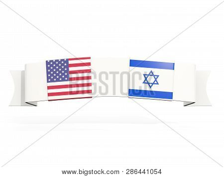 Banner With Two Square Flags Of United States And Israel