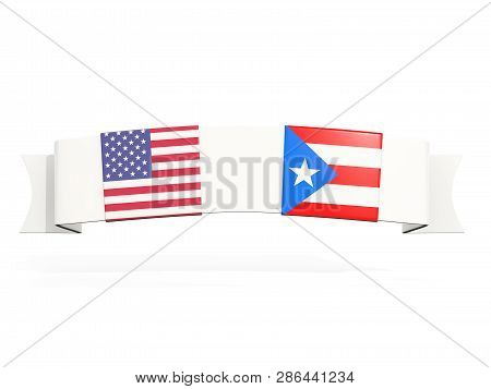 Banner With Two Square Flags Of United States And Puerto Rico