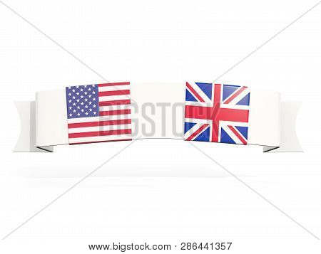 Banner With Two Square Flags Of United States And United Kingdom