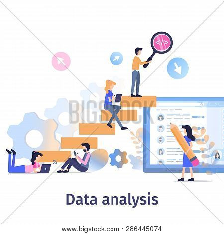 Business Data Analysis Teamwork Strategy Growth. Team Collect Social Media Information. Man Search C