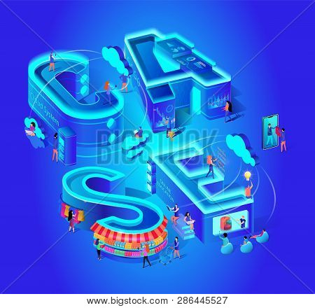 Case Vector Isometric Illustration Digital Cloud System Online Education Program Tablet. Young Peopl