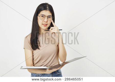 Attractive Girl With Document Paper Folder