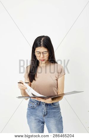 Attractive Girl With Document Paper Folder