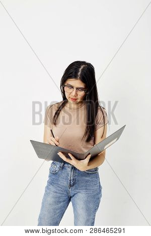 Attractive Girl With Document Paper Folder