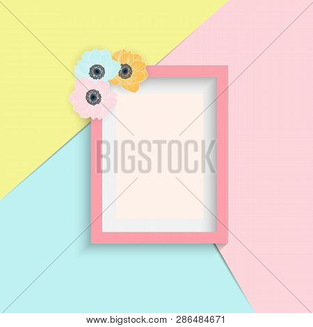 3d Picture Pink Frame Design Vector For A4 Image Or Text With Flowers Anemone.
