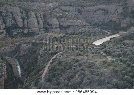 Wonderful Views Of The Vero River From The Alquezar Collegiate Castle. Landscapes, Nature, History, 