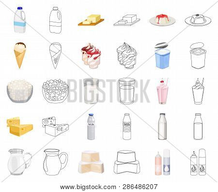 Milk Product Cartoon, Outline Icons In Set Collection For Design.milk And Food Vector Symbol Stock W
