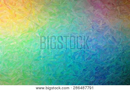 Abstract Illustration Of Blue, Green And Yellow Large Color Variation Impasto Background.