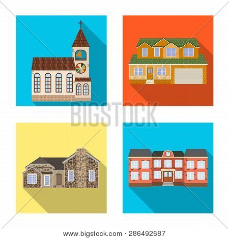 Vector Illustration Of Building And Front Icon. Collection Of Building And Roof Stock Symbol For Web