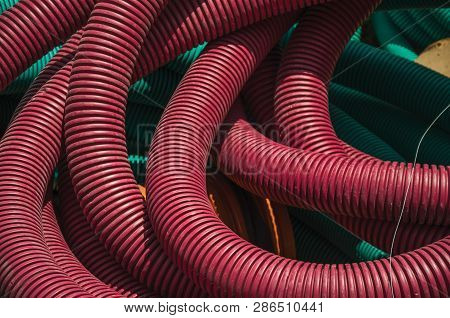 Plastic Pipes For Electrical Wiring Or Cables On A Construction Site