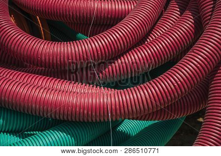 Plastic Pipes For Electrical Wiring Or Cables On A Construction Site