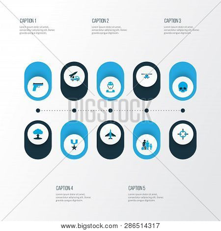 Army Icons Colored Set With Boom, Armored Car, Fugitive And Other Refugee Elements. Isolated Vector 