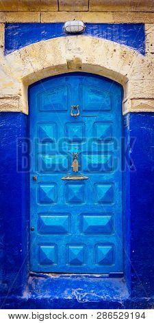 Blue Arabic Door In Morocco (marrakesh). Traditional Oriental Style And Design In Muslim Countries