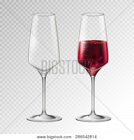 Realistic Vector Illustration Of Fuul And Empty Champagne Or Wine Glass Isolated On Transperent Back
