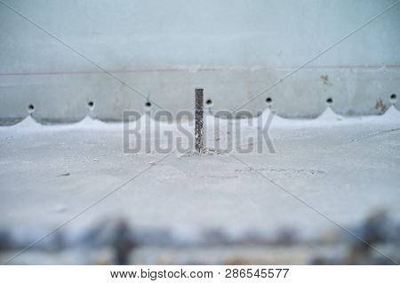 Closeup Selective Focus Picture Of Steel Line For Reinforcement Concrete Structure