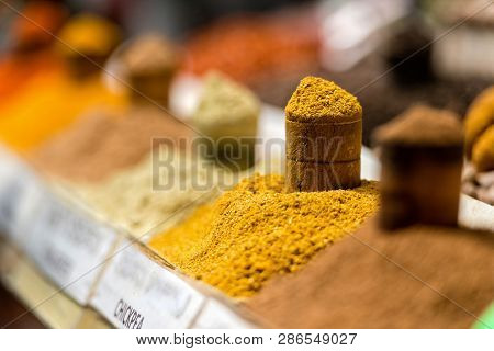 Georgia, Tbilisi, The Central City Market. Traps With Different Spices.