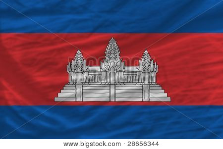 Kompletní zamával národní vlajka Kambodži na pozadí