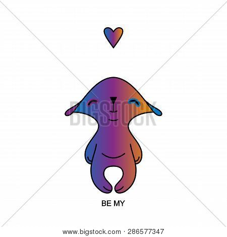Valentine, Greeting Card, Invitation. Cute Color Enamored Happy Teddy Bear Thinks, Dreams On A White