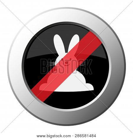 Happy Smiling Rabbit, Front View - Ban Round Metallic Push Button With White Icon On Black And Diago