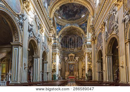 Rome, Italy - March 27, 2018: Interior Of  Santa Maria In Vallicella, Also Called Chiesa Nuova