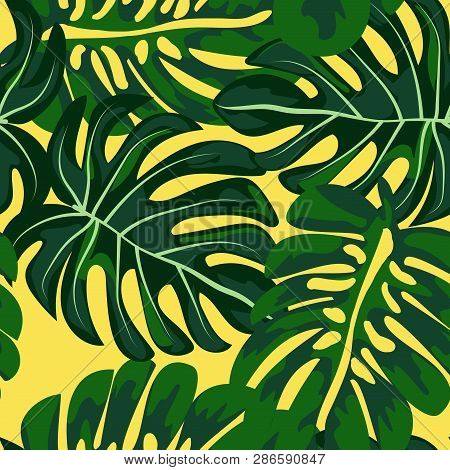 Green Tropical Leaves Seamless Pattern.tropical Background With Leaves.